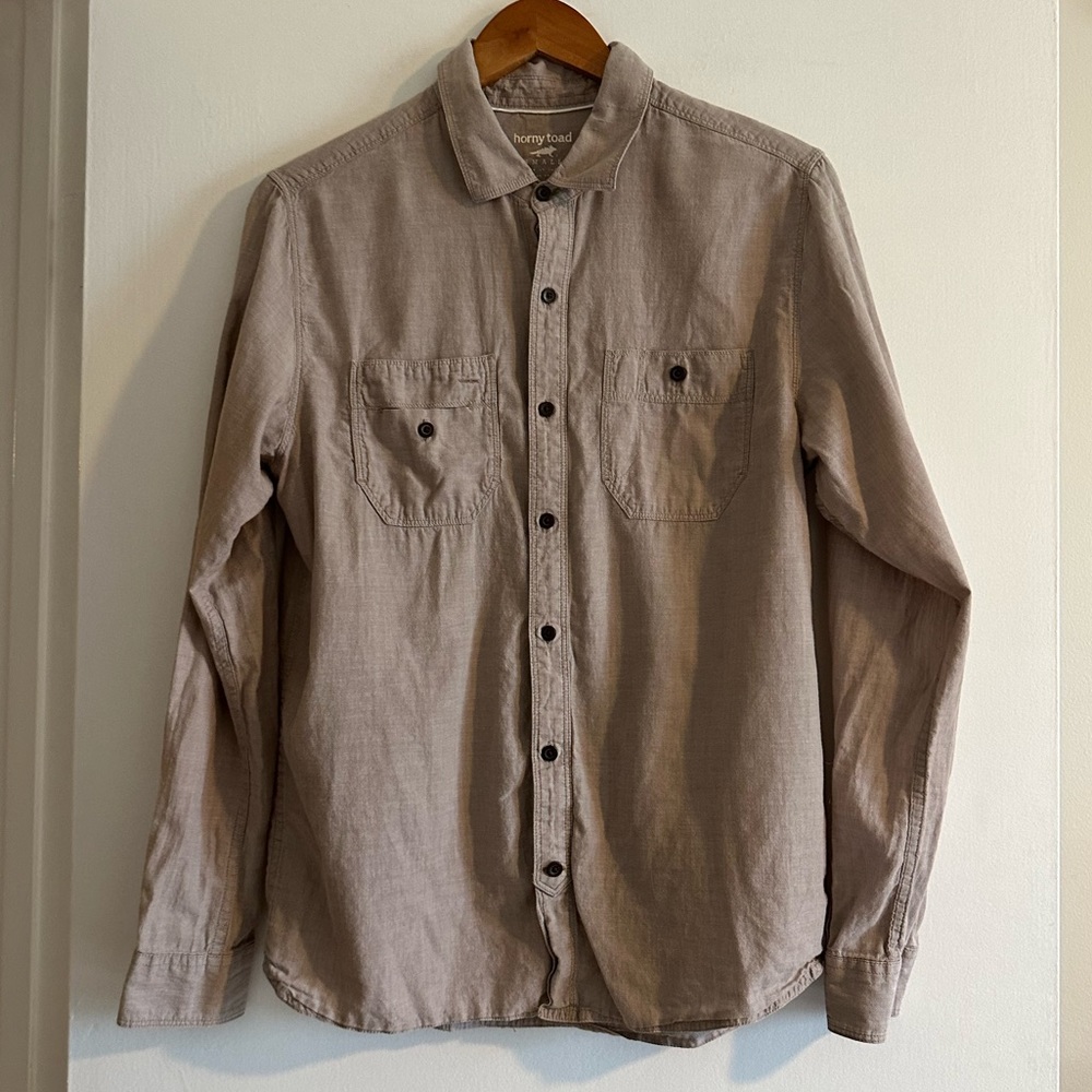 Horny Toad Men’s Light Tan Honcho Organic Cotton Button Down Long Sleeve Top - Picture 2 of 8